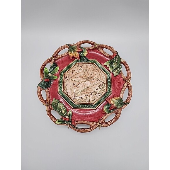 Fitz & Floyd Christmas Lodge Wall Plate Canape Plate 10 1/2" w Hanging Bracket - Picture 9 of 12